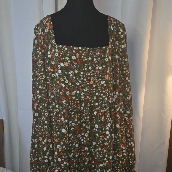 BCBG Floral Long Sleeve Dress in Green and Orange - Picture 1 of 7
